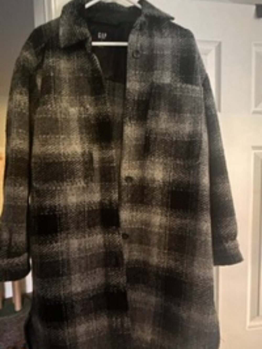 Women's GAP Wool Shirt Jacket Black/Grey Size L